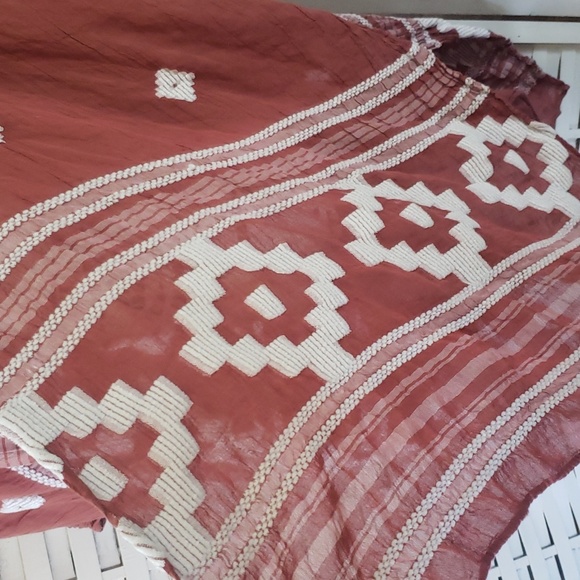 Shyanne clay and cream one size embroidery western poncho kimono cardigan - Picture 3 of 6